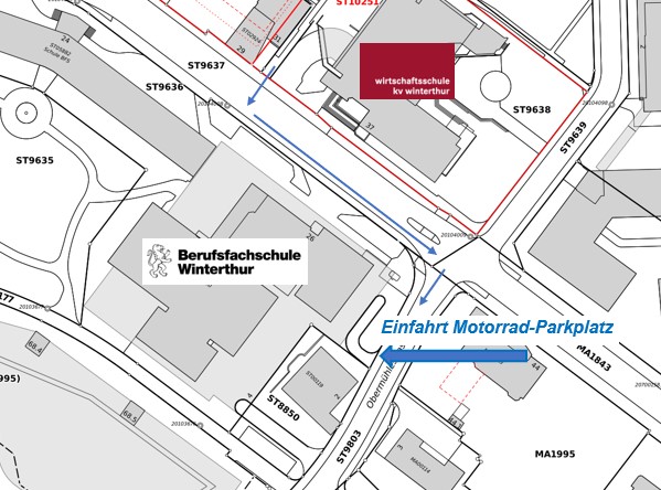 Motorrad-Parkplatz neu ab 10.12.2023 in der Tiefgarage der Berufsfachschule